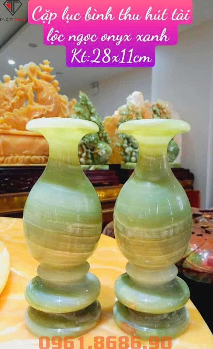 Lục bình bằng ngọc onyx xanh 28x11cm